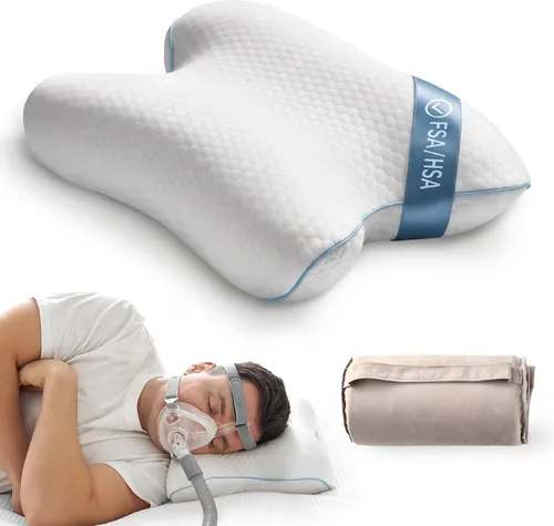 Miniatura 11 de Elviros Almohada cervical CPAP para el cuello para dormir, almohada ergonómica de altura ajustable para el cuello, almohada de espuma viscoelástica