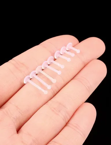 Miniatura 2 de Aretes transparentes con parte trasera plana de 18 G y 16 G para deportes de nariz, plástico de silicona, retenedores de cartílago para tragus