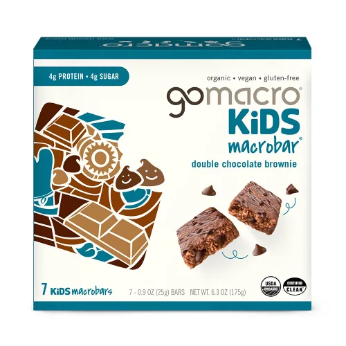 GoMacro Kids MacroBar - Barras veganas orgánicas – Brownie de chocolate doble (barras de 0.90 onzas, 7 unidades)