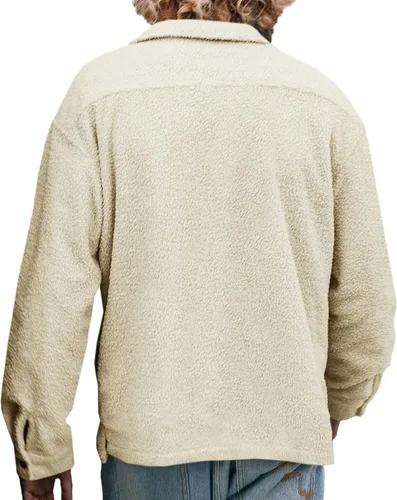 Miniatura 2 de Runcati Chaqueta de forro polar Sherpa para hombre, casual, con botones, para otoño e invierno, suave, con bolsillo