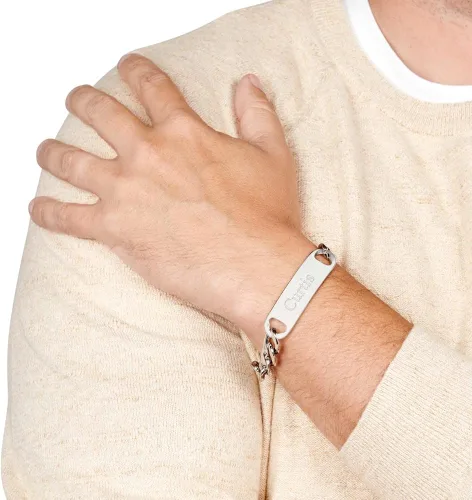Miniatura 2 de Men's Engraved Sterling Silver ID Bracelet, (8" or 9" long) - Custom Engravable Men's Figaro Chain Link Bracelet - Men's Bracelets - Personalized