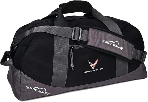 C8 Corvette Next Generation - Bolsa de lona Eddie Bauer con logotipo de banderas cruzadas negro