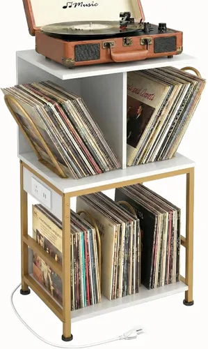 Soporte para tocadiscos con almacenamiento de vinilo, mesa de discos grande con capacidad para 180 álbumes, soporte de almacenamiento de discos de