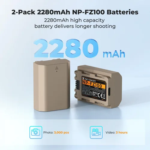 Miniatura 2 de K&F CONCEPT Paquete de 2 baterías NP-FZ100, baterías USB-C de carga rápida A7iii compatibles con cámaras Sony A7iii A7iv A6600 A6700 ZV-E1 FX3 FX30