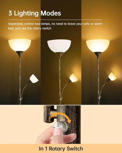Miniatura 4 de Lámparas de pie BoostArea para sala de estar, lámpara de pie, lámpara de pie de 180 cm con lámpara de lectura, interruptor de 3 vías, lámparas