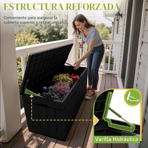 Miniatura 5 de Greesum Caja de almacenamiento al aire libre de 82 galones con tapa para muebles de patio, herramientas de jardín, suministros de piscina, Café
