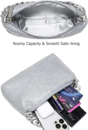 Miniatura 6 de YIKOEE Bolso de mano brillante con diamantes de imitación para mujer, con cadena gruesa