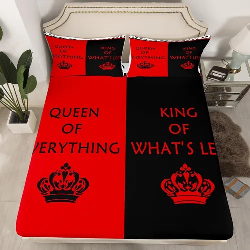 Miniatura 38 de Sábana bajera ajustable King Crown vintage negro y gris, sábanas románticas para el día de San Valentín, tamaño individual para mujeres, regalos