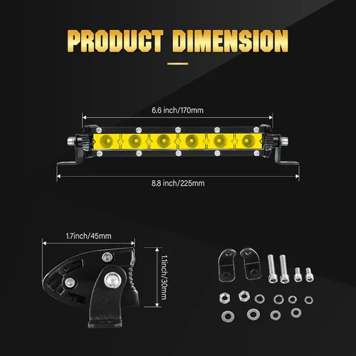Miniatura 2 de SKYWORLD Barra de luz LED, 7 pulgadas, 30 W, delgada, de una sola fila, impermeable, para inundación, todoterreno, luces amarillas, antiniebla