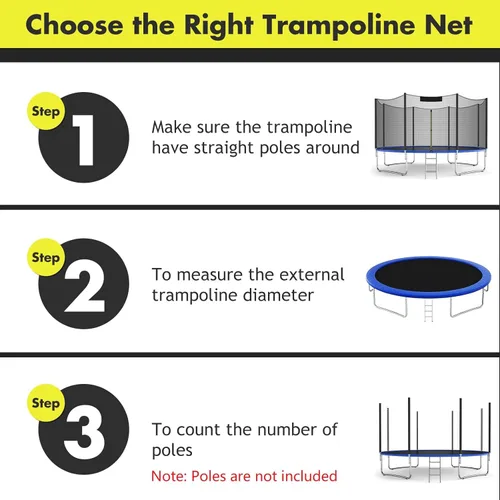 Miniatura 4 de Giantex Red de Seguridad para Trampolín, 8 10 12 14 15 16 Pies Red de Repuesto Resistente a la Intemperie para Marco Redondo, con Cremalleras