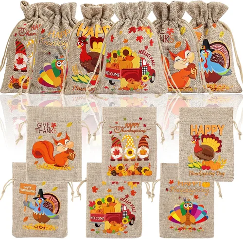 Miniatura 8 de JUNEBRUSHS Bolsas de arpillera de Navidad con cordón, paquete de 20 bolsas de regalo de Navidad, bolsas de golosinas, lindas bolsas de regalo