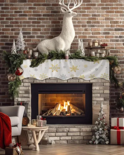 Miniatura 2 de Funda para bufanda de chimenea con diseño de copo de nieve dorado, para Navidad, Halloween, Acción de Gracias, otoño, decoración de interiores