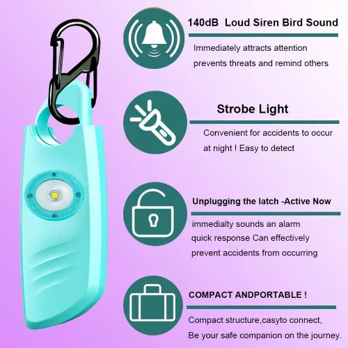 Miniatura 2 de FA FIGHTART Paquete de 2 sirenas de alarma de seguridad personal para mujeres, luz estroboscópica de sonido de 140 dB con dispositivos de llavero