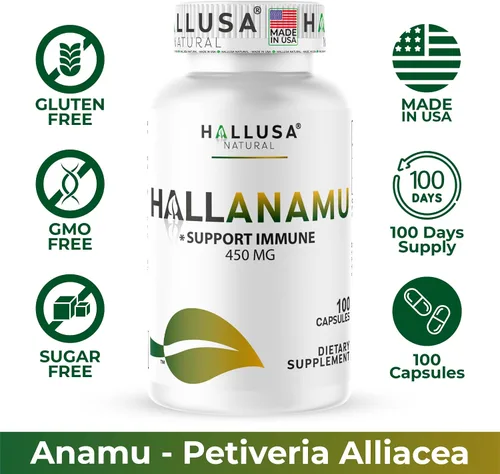 Miniatura 9 de Hallusa Natural Raíz de Anamu 450 mg - Petiveria Allicea - Anamu Cápsulas Orgánicas - Sistema Inmunológico y Energía - 100 Cápsulas