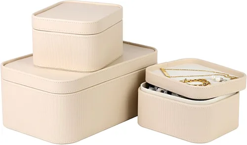 HofferRuffer Cajas de almacenamiento decorativas de piel sintética, cestas de almacenamiento a prueba de polvo con tapas y bandejas, contenedores de