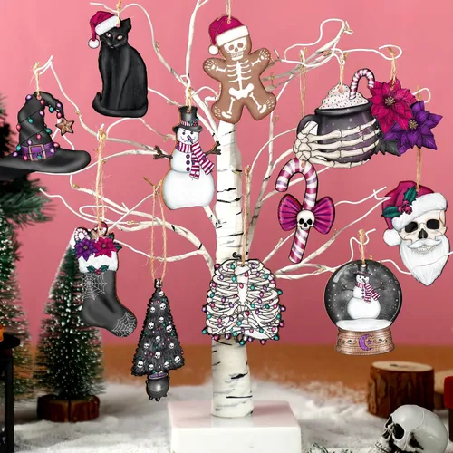 Miniatura 2 de Maitys 36 adornos de Navidad de terror espeluznantes, decoraciones de árbol de Papá Noel, pan de jengibre, muñeco de nieve, recortes de madera