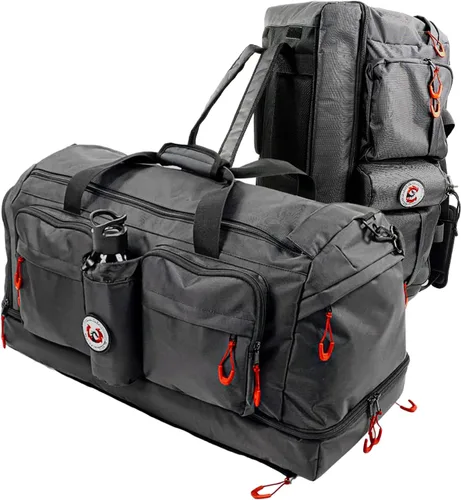 Bolsa deportiva 3 en 1 grande de viaje color negro - Función de mochila y paredes de división - ca. 75 L con 7 bolsillos y sección inferior separada