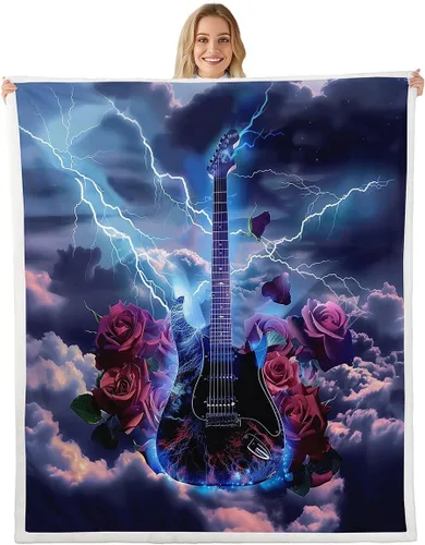 Miniatura 29 de Cowboy Boots Blanket Bohemia Musical Guitar Throw Blanket for Kids Western Rustic Cowgirl Super Soft Wrinkle Sherpa Blanket Music Notes Print 40x50