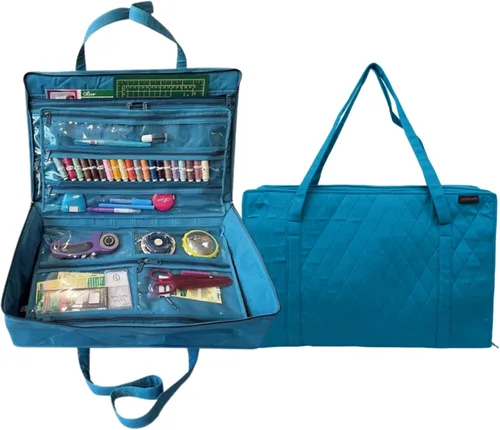 Miniatura 8 de Yazzii Bolsa organizadora Carry All – Bolsa de almacenamiento para manualidades con 20 bolsillos para suministros de acolchado, nociones de costura