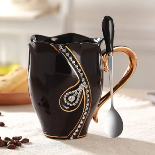 Miniatura 2 de Taza de café con diamantes de imitación, taza de agua de 14 onzas para oficina y hogar, taza de café única, bonitas tazas de café de cerámica