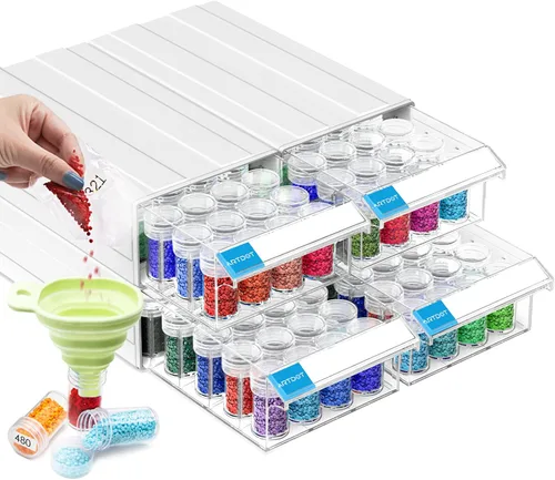 Miniatura 16 de ARTDOT Contenedor de almacenamiento de 30 ranuras para kits de arte de diamantes para adultos, cajas de almacenamiento portátiles de cuentas