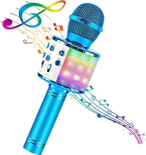 Miniatura 14 de BlueFire Micrófono inalámbrico de karaoke 4 en 1 con luces LED, micrófono portátil para niños, grandes regalos juguetes para niños, niñas, niños