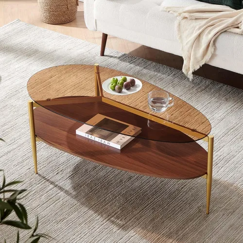 LumFurn Mesa auxiliar ovalada de cristal, diseño moderno de mediados de siglo, 43 pulgadas de largo x 21 pulgadas de ancho x 17 pulgadas de alto,