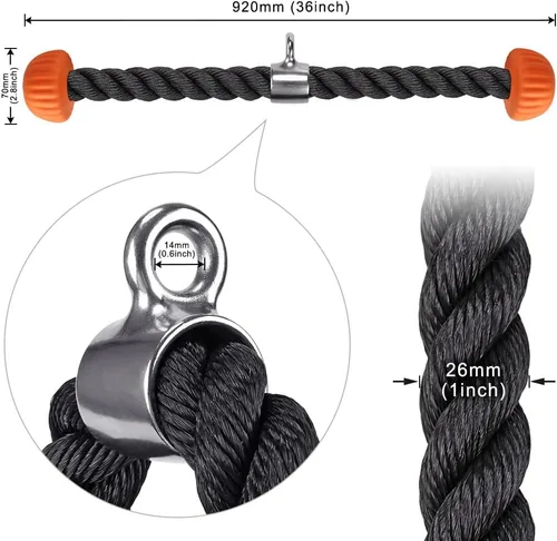 Miniatura 6 de SELEWARE Accesorios de máquinas de cable de barra recta giratoria para gimnasio, barra de tracción barra de presión con mango de goma Cuerda