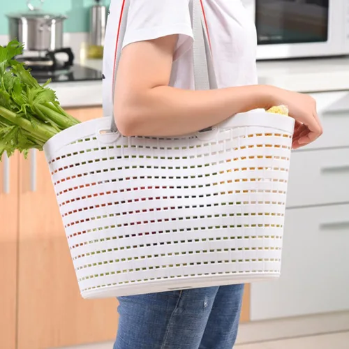 Miniatura 9 de Cesta de almacenamiento de plástico portátil con asa y caja organizadora para baño, despensa, cocina, dormitorio universitario, garaje, cesta
