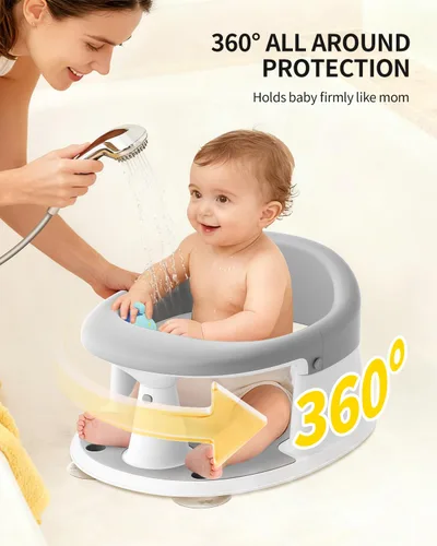 Miniatura 4 de Asiento de baño para bebés de 6 meses en adelante, asientos de baño para bebés sentados, 3 juguetes de baño para bebés, diseño abierto, Gris