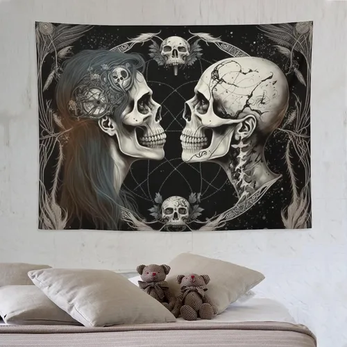 Miniatura 11 de Naykow Tapiz hippie de calavera, esqueleto gótico, tarot, tapiz de luna bruja, grunge, tapiz estético para dormitorio, tapiz de Santa Muerte