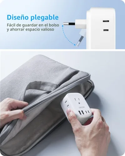 Miniatura 2 de LENCENT - Adaptador de enchufe de viaje europeo, enchufe plegable tipo C de Estados Unidos a Europa con 4 tomas, 4 puertos USB (2 USB C), adaptador