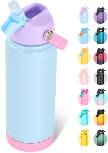 Miniatura 30 de Fijinhom Botella de agua aislada de acero inoxidable de 18 oz, de boca ancha, de doble pared, con vacío, con pajita de silicona, a prueba de sudor