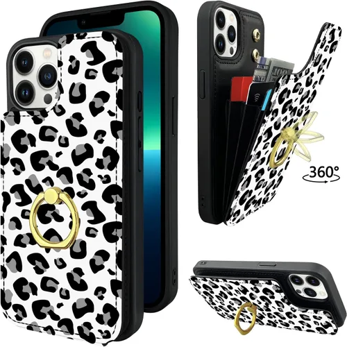 Miniatura 11 de Funda compatible con iPhone 13 Pro Max con tarjetero y rotación de 360°, soporte de anillo de dedo con función atril, bloqueo RFID, piel sintética