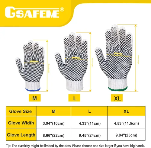 Miniatura 6 de GSAFEME Guantes de trabajo de seguridad, 12 pares de algodón con puntos de agarre antideslizantes para construcción, levantamiento de almacén, Con