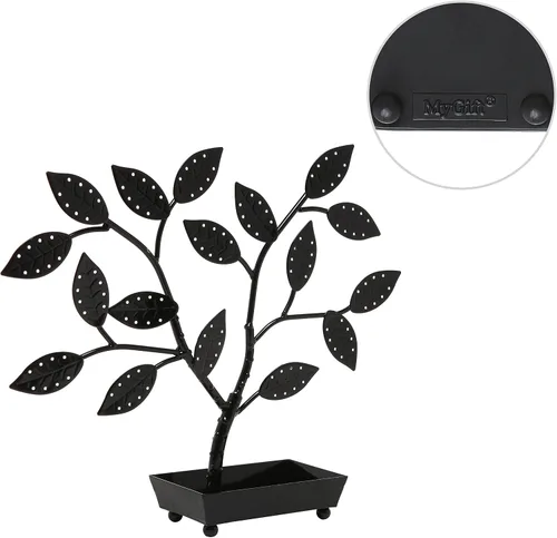 Miniatura 8 de MyGift - Árbol para colgar joyas, aretes y collares con charola para anillos., Metal, Negro, S