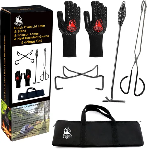 Kit de accesorios de campamento para horno holandés 5 en 1, equipo de cocina con guantes resistentes al calor, pinzas de tijeras de 16 pulgadas,