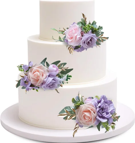 Miniatura 10 de Marriwise 3 piezas de flores prefabricadas, decoración de pastel de boda rosa baya, decoración de flores artificiales para boda, ceremonia