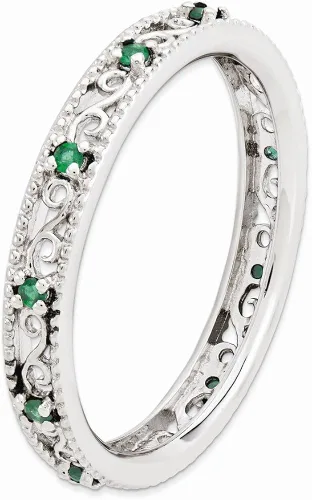 Miniatura 3 de Anillo de plata de ley 925 maciza apilable creado verde esmeralda con piedras preciosas de mayo