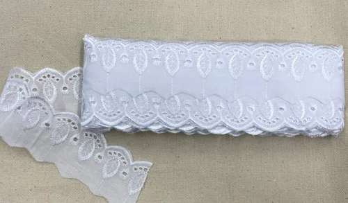 Miniatura 3 de AMORNPHAN 15 yardas de 2 pulgadas de ancho con ojales de algodón blanco con ribete de encaje, tela bordada floral, mantel, mantas, almohadas
