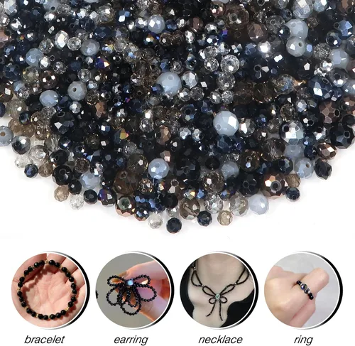 Miniatura 3 de TOAOB - 1000 cuentas de cristal Briolette de 0.157 in, 0.236 in, 0.315 in, cuentas espaciadoras facetadas Rondelle, cuentas sueltas negras