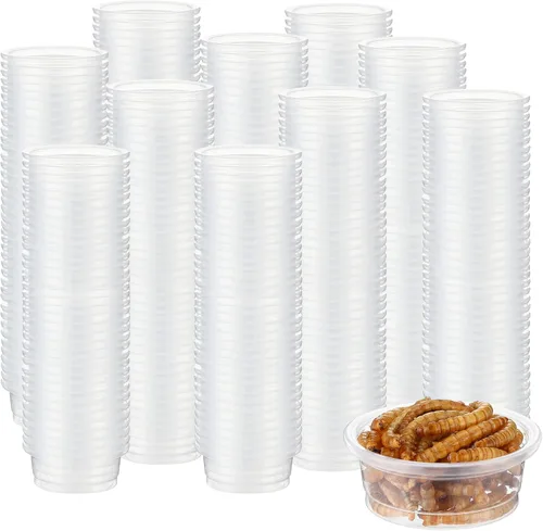 EBOOT 500 vasos de plástico para alimentación, cuencos para agua de reptiles y alimentos para Gecko, lagartos, tarántula y otras mascotas pequeñas