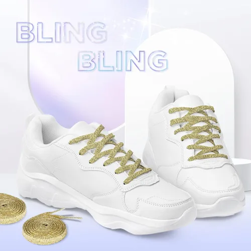 Miniatura 2 de MOTZU 2 pares de cordones planos con purpurina de 45 pulgadas para zapatillas de lona atléticas, cordones brillantes para zapatos de niños