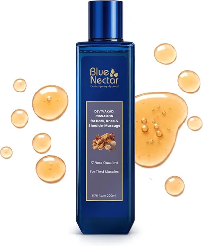Blue Nectar Aceite ayurvédico para el dolor de espalda, articulaciones y hombros con canela, clavo de olor (17 hierbas, 6.76 onzas líquidas)