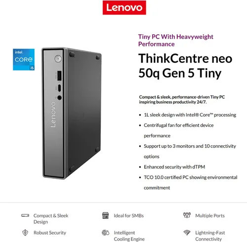 Miniatura 2 de Lenovo ThinkCentre neo 50q Gen 5 Mini PC de sobremesa, Intel Core i5-13420H de 8 núcleos, 8 GB DDR5 RAM, 512 GB SSD, WiFi 6E, Bluetooth 5.3