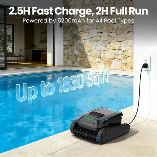 Miniatura 7 de Aspiradora robótica PC10, robot limpiador de piscina inalámbrico para piscinas enterradas y sobre el suelo, navegación inteligente, potencia