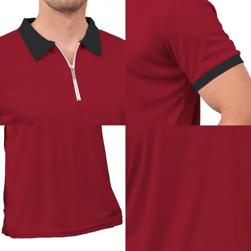 Miniatura 4 de Polo de manga corta con cremallera de un cuarto para hombre, estilo casual, ajustado, a la moda, para golf