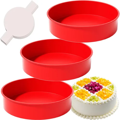 Miniatura 13 de Moldes redondos de 4 pulgadas para hornear, paquete de 3 moldes de silicona para pasteles con 40 piezas de papel pergamino, moldes antiadherentes