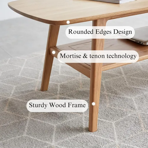 Miniatura 8 de Mesa de centro moderna de mediados de siglo: mesa de centro 100% de madera maciza, diseño de almacenamiento de 2 niveles, mesas de centro pequeñas