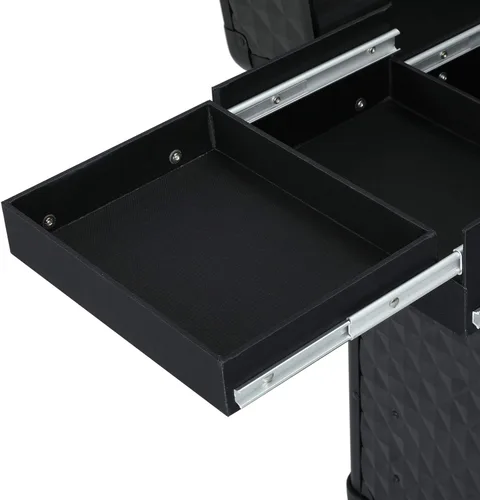 Miniatura 6 de Yaheetech Estuche de Maquillaje Tipo Tren con Ruedas, Estuche de Aluminio para Cosméticos con Ruedas, Estuche de Barbero para Salón, Carrito